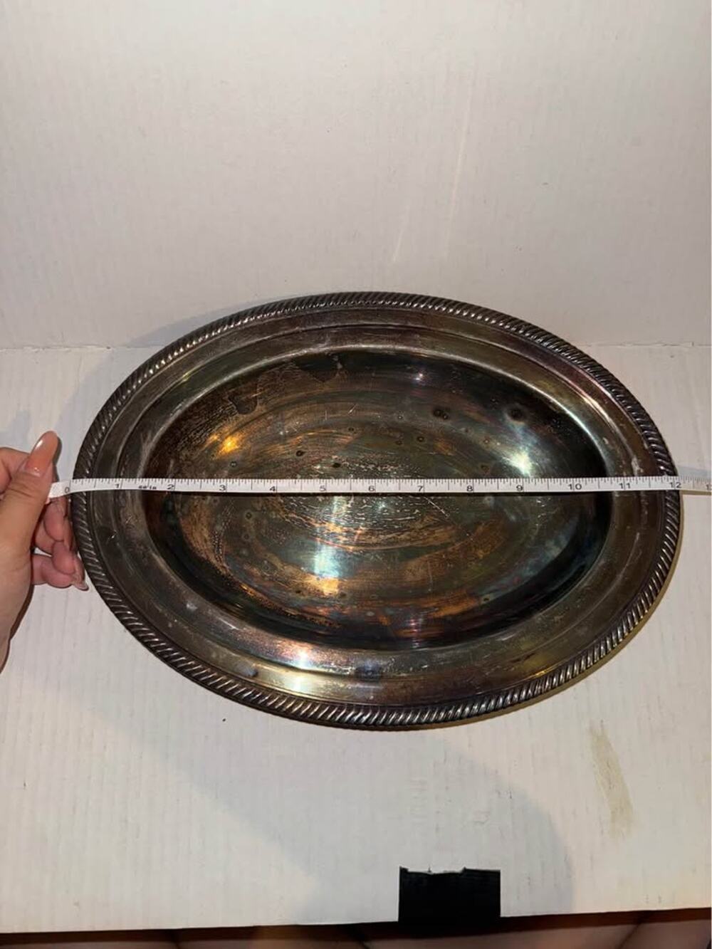 Vintage Silver-Plated Oval Serving Bowl with Rope Rim